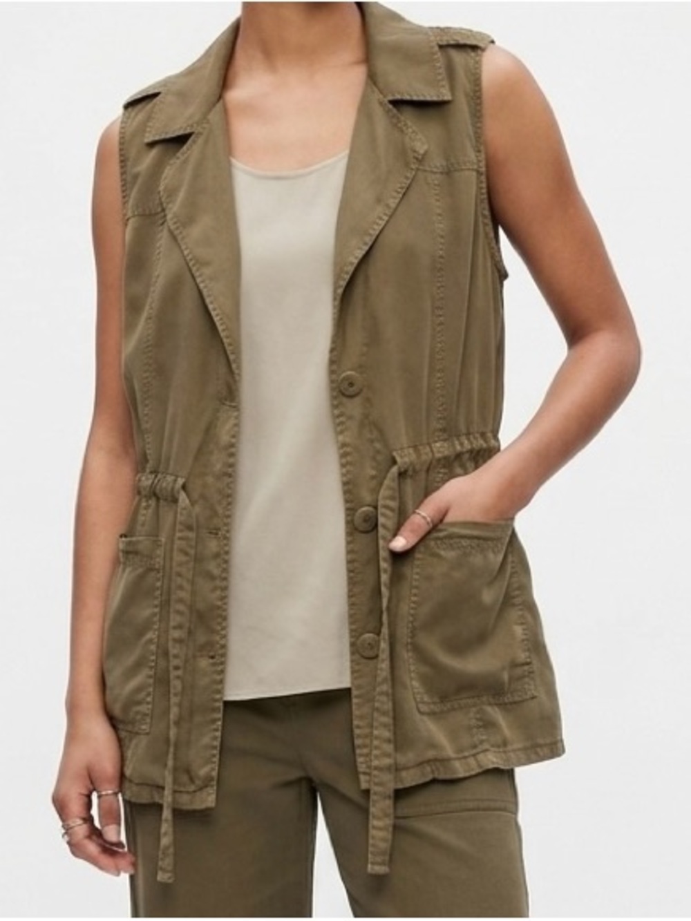 SANCTUARY Olive Green Utility Tie Vest Gorpcore Safari Military Chic M